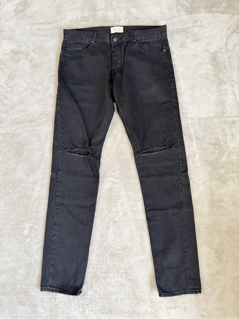 Fear of God Jeans Mens 34x32 Black Distressed Skinny Ankle Zip Fourth Collection